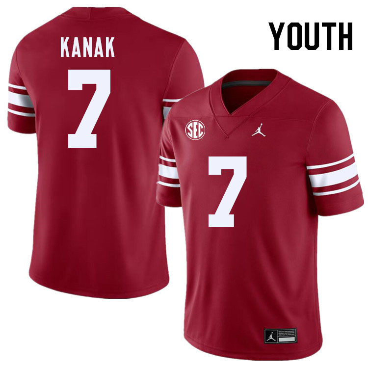 Youth #7 Jaren Kanak Oklahoma Sooners 2024 SEC Conference College Football Jerseys-Throwback